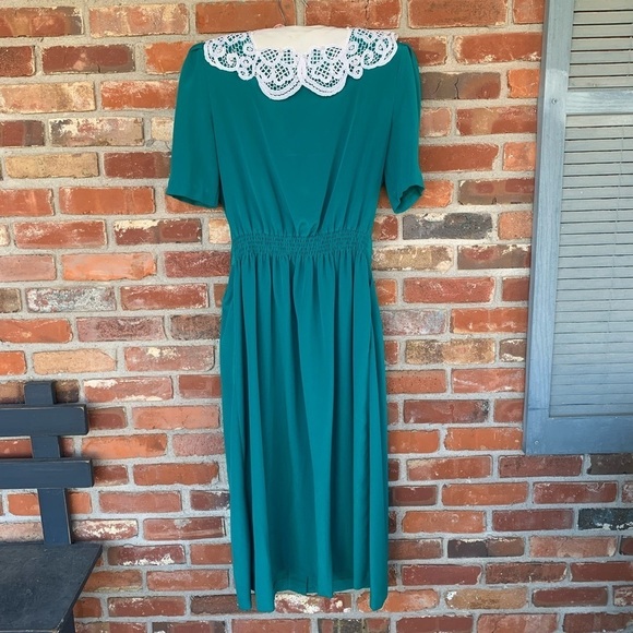 Vintage LG STAR Dress Green Peter Pan Lace Collar - Picture 5 of 8